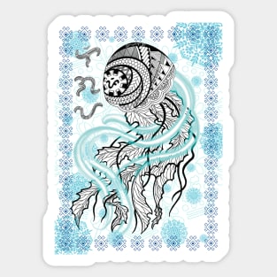 Tribal line Art Jellyfish / Baybayin word Ligaya (Happiness) Sticker